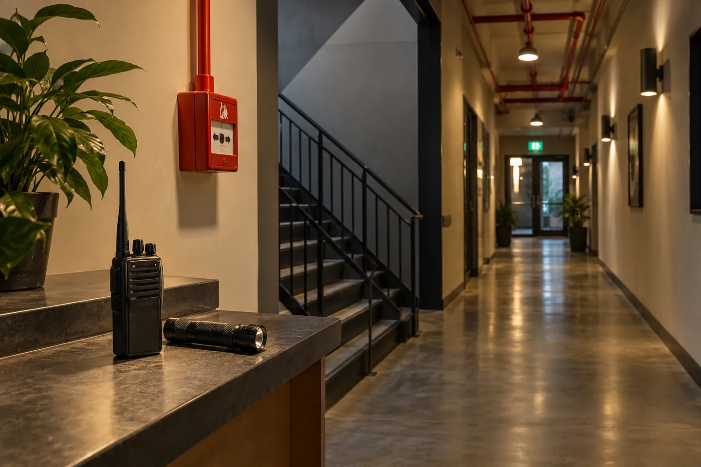 A radio and flashlight beside a clear commercial patrol route